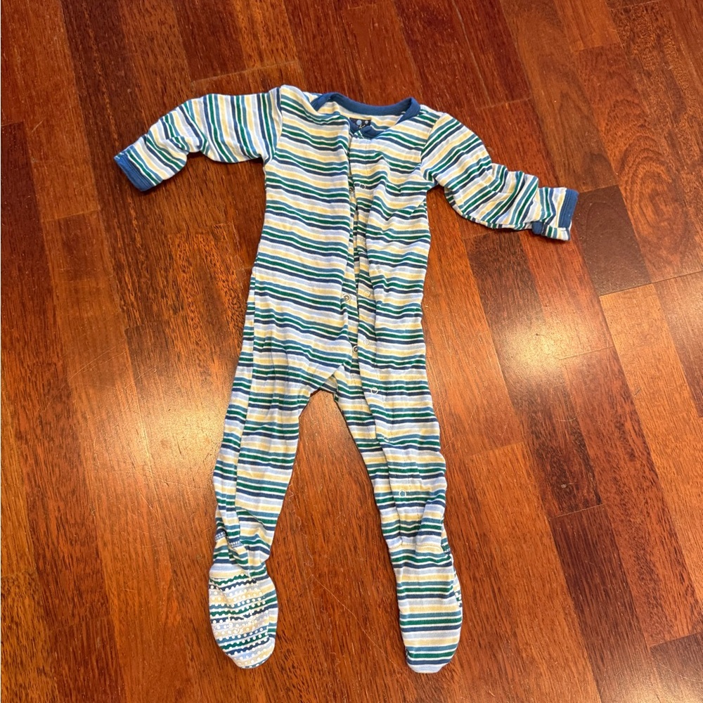 Kickee Pants Blue, Green & White Striped Footie Pajamas
